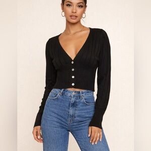 Nasty Gal Black Ribbed Button-Front Cardigan